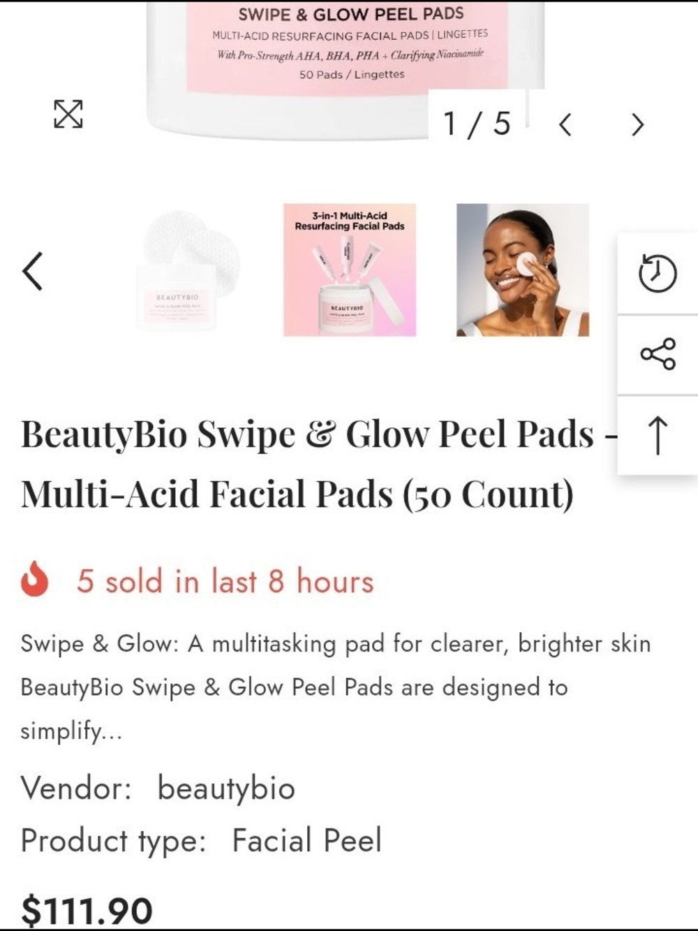 Swipe & Glow Peel Pads (White) - Multi-Acid Facial Pads, 50 Count